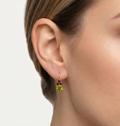 Elegant 14kt gold moldavite and garnet earrings