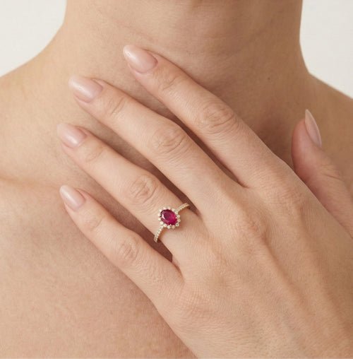 Rose gold ruby ring with diamonds