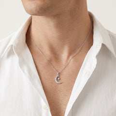 Dangling star and moon silver pendant