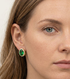 Royal oval green quartz gold earrings
