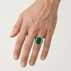 Silver radiant jade men ring