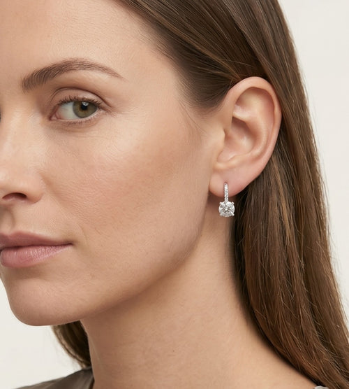Silver earrings with round large cubic zirconia