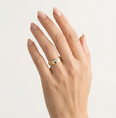 Yelllow gold wedding ring with curved matte line