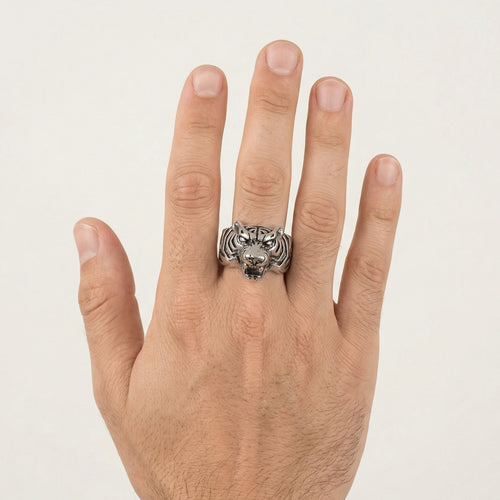 Silver tiger force men ring