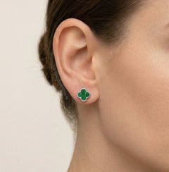 Clover green agate stud earrings