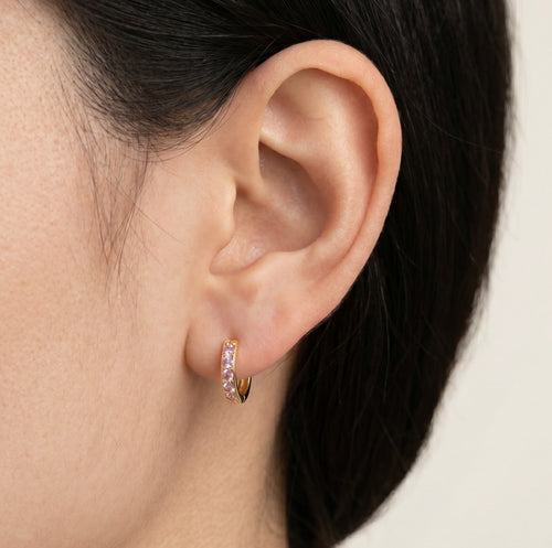 Pink quartz huggie hoop earrings