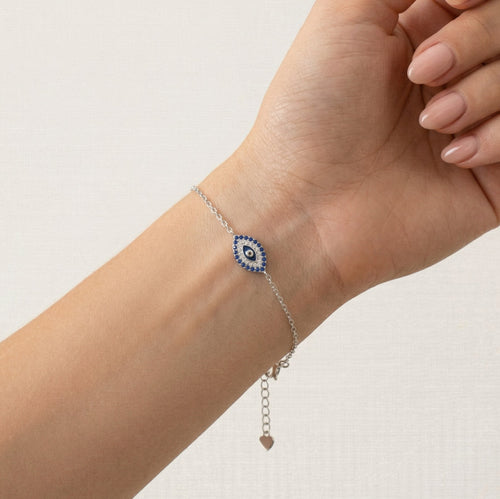 Bracelet œil porte-bonheur en argent sterling avec saphir