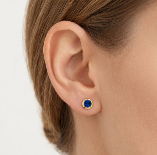 Blaue Saphir-Steckerohrringe aus Gelbgold