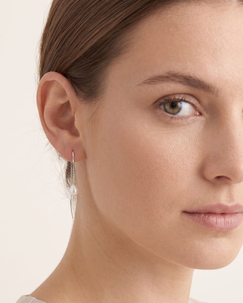 Threader silver earrings with pearl