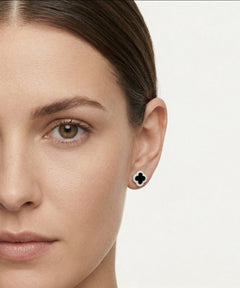 Halo sterling silver clover onyx stud earrings