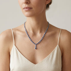 Sterling silver halo necklace with sapphire