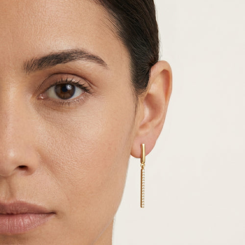 Gold Dangle Studs with Cubic Zirconia
