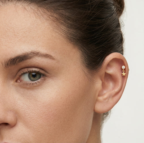 Chic cubic zirconia gold piercing with dangling star