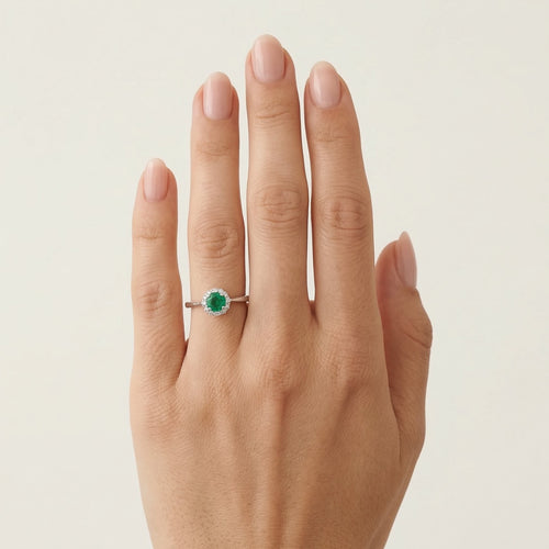 Weißgold Diamantring mit rundem Smaragd
