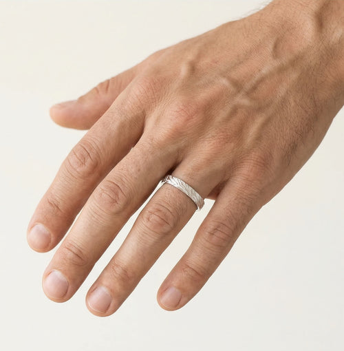 White gold wedding ring with high polish and matte finish