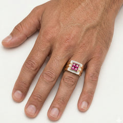 Zlatý rubínový a diamantový pánský prsten