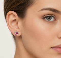 Sterling Silver Ruby Heart Stud Earrings