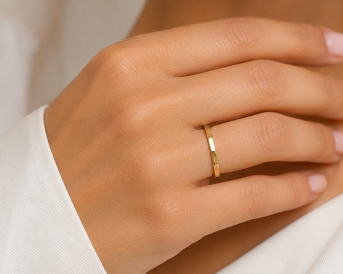 Refined Faceted Yellow Gold Band Ring