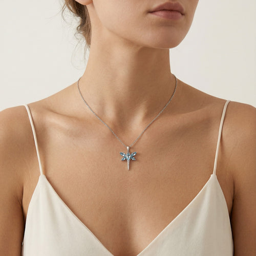 Weißgold Diamant und blauer Topas Libellen-Anhänger