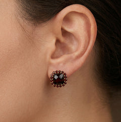Cushion and round garnet harmony earrings