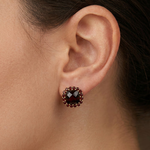 Cushion and round garnet harmony earrings