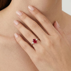 Simple white gold diamond and ruby ring