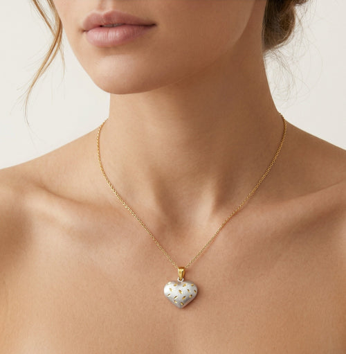 Yellow and white gold matte heart pendant