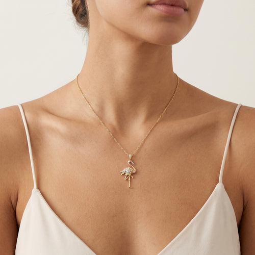 Gold Flamingo Pendant with Zircons