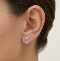 Silver butterfly earrings with ring