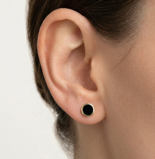 Unisex-Ohrstecker aus Gelbgold mit schwarzem Onyx