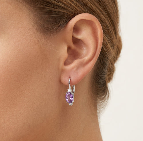 Amethyst- und Zirkonia-Tropfenohrringe aus Weißgold
