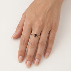 Classic garnet round fine step cut women ring