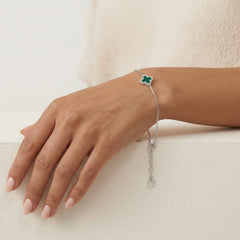 Pulsera de plata de ley con trébol de ágata verde