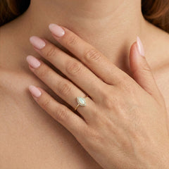 Marquise white opal gold ring