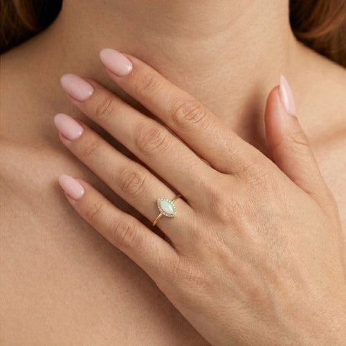 Marquise white opal gold ring