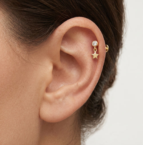 Chic cubic zirconia gold piercing with dangling star