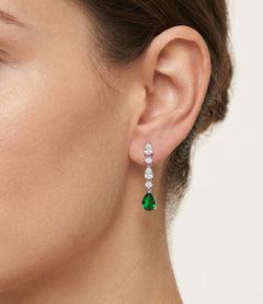 Silver earrings with synthetic emerald and cubic zirconia accents