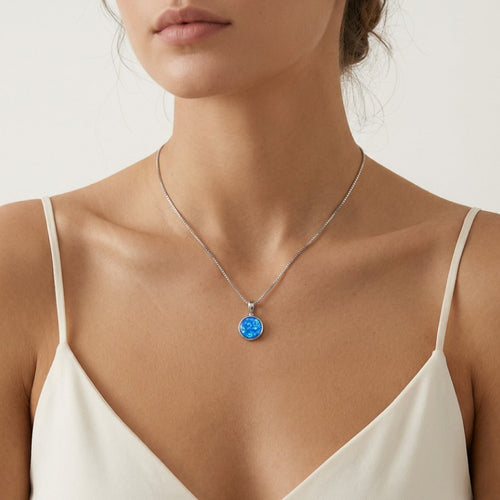 Round blue opal pendant