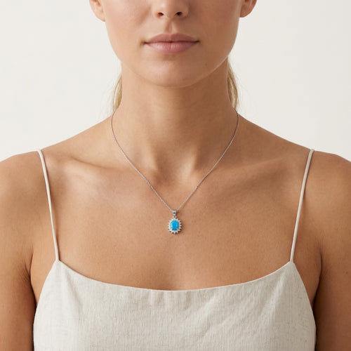 Sterlingsilber Halo Pendant mit Blauopal