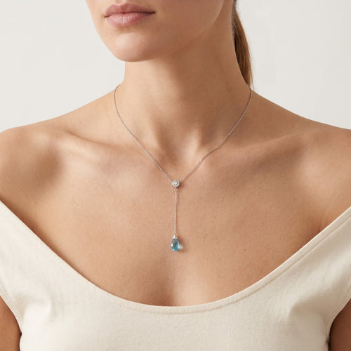 Diamanten-Halskette mit Topas-Tropfen
