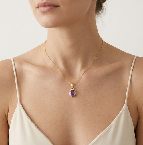Elegant oval-cut amethyst gold pendant