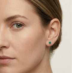 Silver small stud earrings with synthetic emerald