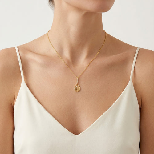 Gold-Halskette mit Tennisracket und Zirkonias