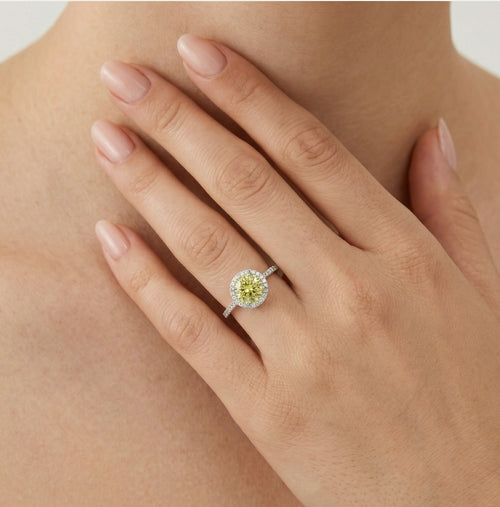 Silberner Halo-Ring mit Citrin