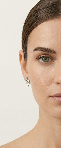 Silver snake earrings with transparent and black cubic zirconia