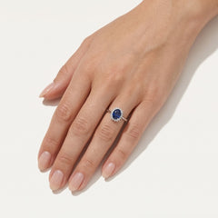 Unconventional diamond white gold ring with sapphire