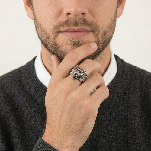 Silver tiger force men ring