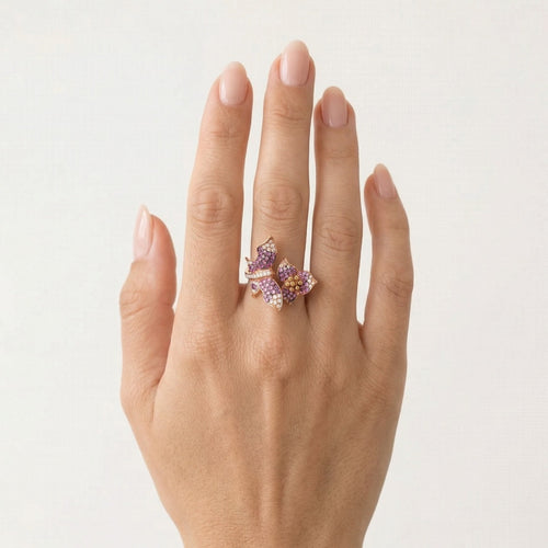 Diamond and pink sapphire butterfly ring