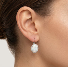 White opal drop earrings with royal sparkle