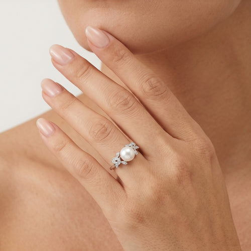 Sterling silver pearl halo ring